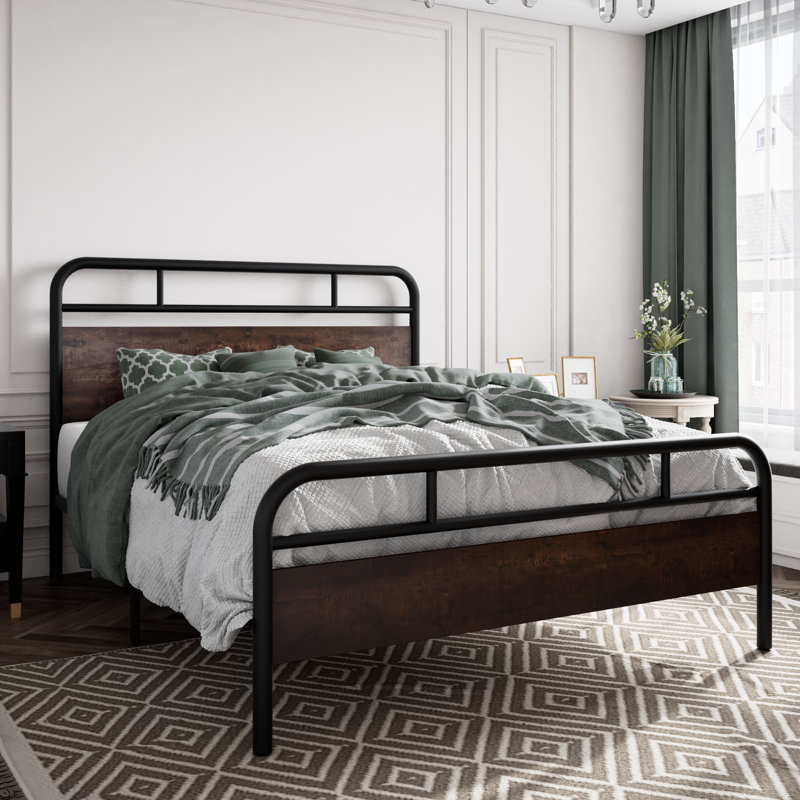 Steelside™ Milligan Solid Wood Bed Frame with Black Slats & Reviews